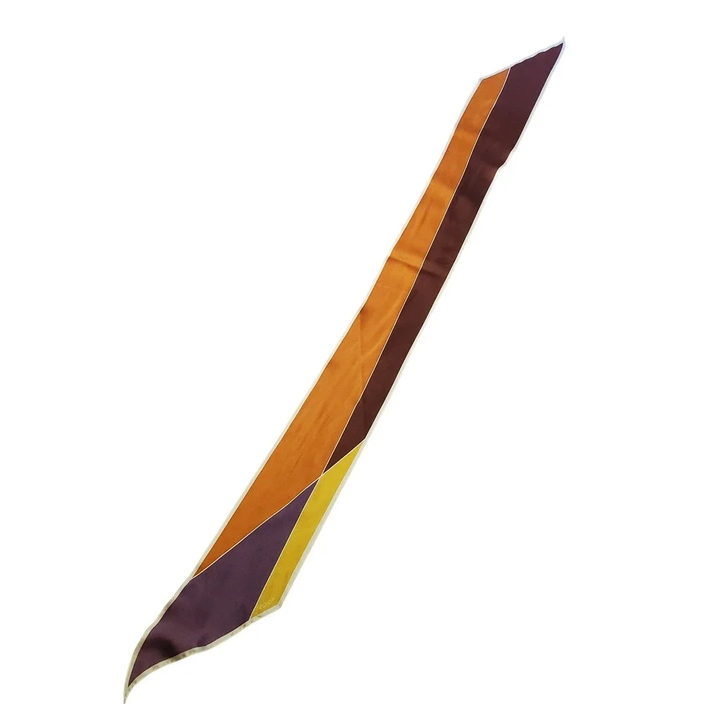 ECHO‎ Geometric Color Block Silk Scarf Brown Orange Purple Yellow Accent